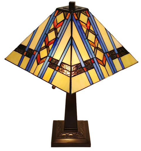 Tiffany Style Table Lamp With Stained Glass Shade 22 Inch Tall Multicolor Vintage Vibe For Nightstand Living Room Or Bedroom Handmade Gift 