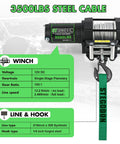 3500 Lb 12V Electric Winch For ATV UTV Boat With Wired And Wireless Remotes, Roller Fairlead, Steel Cable Specs