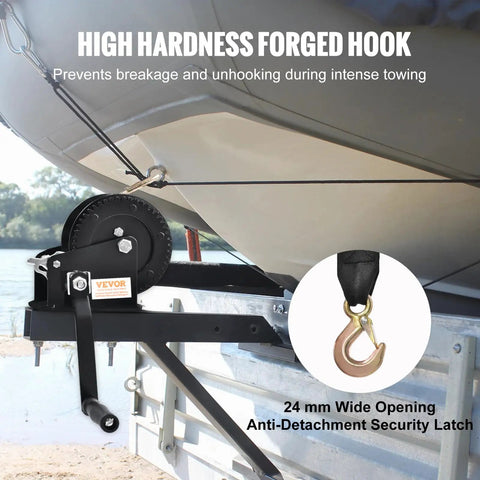 Heavy Duty Hand Boat Winch With 1600 Lb Capacity, 33 Ft Polyester Strap, Two Way Ratchet, Manual Crank Tow Winch For Trailers, Boats And ATVs That Delivers Beast Mode Performance In Any Weather with forged hook and 24 mm latch