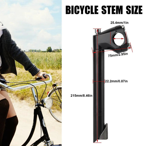 Diagram showing dimensions of Gooseneck Bike Stem 220mm Length With 22.2mm Quill And 25.4mm Clamp for 1 Inch Handlebars