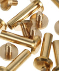 Close-up of Top Shelf Ten Piece Copper Binding Screws Kit For Leather Repair And Book Binding Screw Post Bolts with slick finish