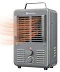 Milkhouse Style Portable Space Heater With Adjustable Thermostat, 1500W Electric Heater showing front vents and controls