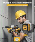 Man using Laser Level With Tripod, Self Leveling Green Beam Cross Line For Horizontal And Vertical Alignment on wall