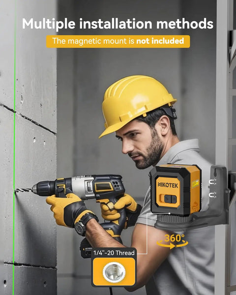 Man using Laser Level With Tripod, Self Leveling Green Beam Cross Line For Horizontal And Vertical Alignment on wall