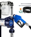 Heavy Duty 12V DC Fuel Transfer Pump 15 GPM With Auto Shutoff Nozzle, industrial hose, inline filter, and accessories.