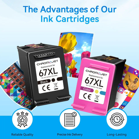 67XL Black Color Ink Cartridges Combo Pack Compatible With HP 67 Ink For DeskJet And Envy Series Printers, black and color shown