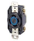 Heavy Duty 30 Amp 250 Volt Three Phase Flush Mounting Locking Receptacle Industrial Grade Grounding Color Coded Voltage Ratings UL Listed Fed Spec CSA NOM NEMA And NonNEMA Configurations V0 Max Black, front view