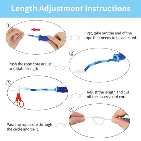 Adjustment instructions for Adjustable Beaded Jump Rope For Fitness, Tangle Free Segmented Rope With Soft Beads, 9.2 Feet Length