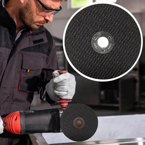 Man using die grinder with Six Piece Cut Off Wheel Set For Die Grinder With One Quarter Inch Stem Mandrel