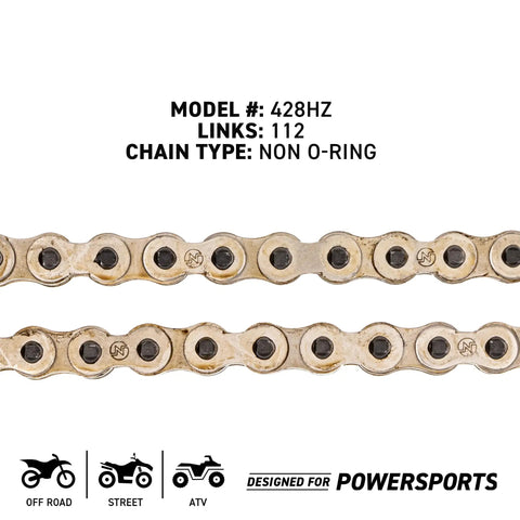 Close-up of 428HZ non O-ring chain for Honda Drive Sprocket Chain Kit For XR100R And CRF100F Riders.