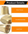 2-pc brass 1/4 in NPT 90-degree barstock elbow fittings; views show male end, elbow body, and female end