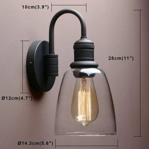 Dope Retro Black Gooseneck Wall Sconce 1 Light Industrial Aluminum Fixture with Clear Glass Shade E26 Bulb Compatible