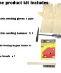 Complete Welding Kit With Magnetic Holder And Heavy Duty Chipping Hammer With Coil Spring Steel Wire Brush Durable Canvas Welding Gloves
