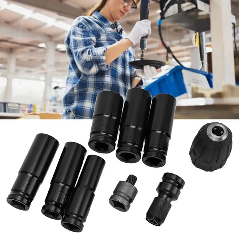 Rock Solid 9-Pcs 1/2in Impact Socket Set For Auto Repair Made From Tough High Carbon Steel With Sleek Black Coating For Heavy Duty Bolt And Nut Jobs That Need Quick Grippers And Fastener Removal, black impact sockets for auto repair