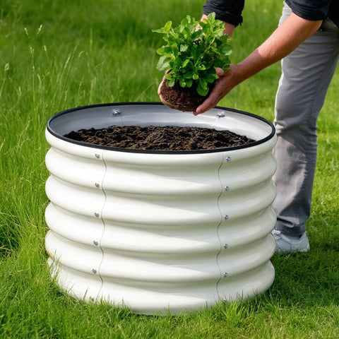 Two Pack Raised Garden Bed Kit Made From Galvanized Steel For Outdoors Built To Last With No Fuss Setup 2 By 2 By 1.5 Feet 23.6 Inch Square Footprint Rust Resistant Coating Safety Rubber Edges For Vegetables Fruits And Flowers White