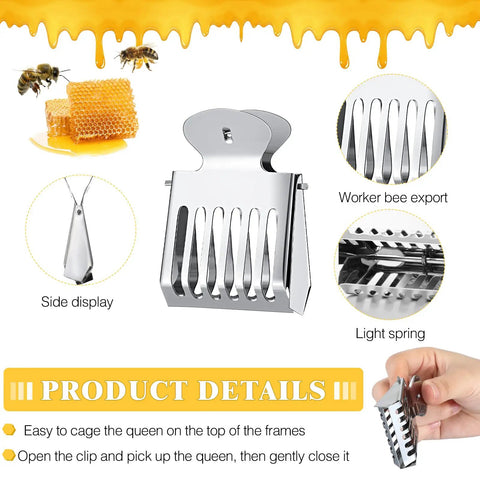 Close-up of a bee cage tool from Beekeeping Queen Bee Marker Kit Pro Pack With 1 Marking Bottle 5 Color Markers 50 Beekeeping Platforms