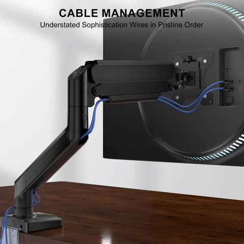 Side view of Single Monitor Arm Mount for 13 to 34 Inch Screens, adjustable desk mount for 32 inch regular monitors, sleek black