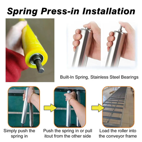 5 Pack Steel Conveyor Rollers For Seamless Material Handling With Customizable Lengths And Available Diameters 35mm 50mm 60mm, spring-in install