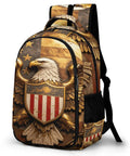 Front view of Heraldic Shield Print Backpack For Everyday Use, unisex large capacity daypack with durable polyester, dope eagle emblem style
