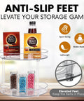 Two Tier Lazy Susan Turntable Organizer for Cabinets and Pantry with elevated anti-slip feet holding spices and condiments