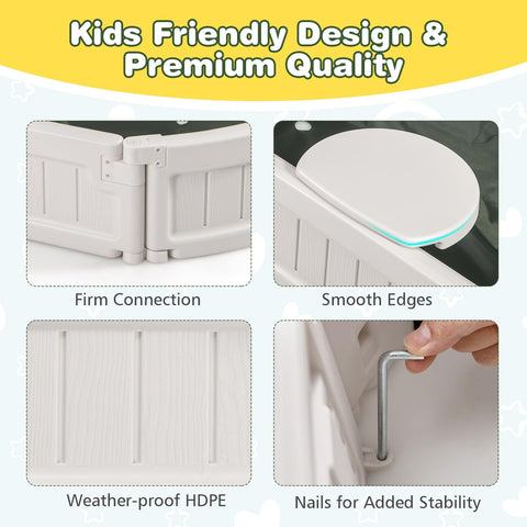 Kids Sandbox With Cover And Built In Seating, Weather Resistant Outdoor Sand Pit, showing firm connections and smooth edges