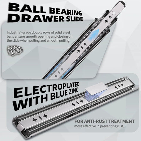 Beefy 18 Inch Heavy Duty Drawer Slides 260 Lb Capacity Full Extension Ball Bearing Side Mount Industrial Rail For Cabinets And Tool Boxes With M5 Screws, galvanized steel side view
