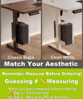 Under Desk PC Mount Clamp On CPU Holder in black and white versions, adjustable for standing desks, no drilling required
