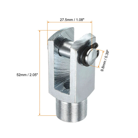 Air Cylinder Clevis End Y Connector 2 Pack M10x1.25 Female Thread 52mm Length For Foot Mounting On Pneumatic Cylinders Heavy Duty Silver Built To Last Metal Industrial Automation Grade, silver steel clevis end with dimensions