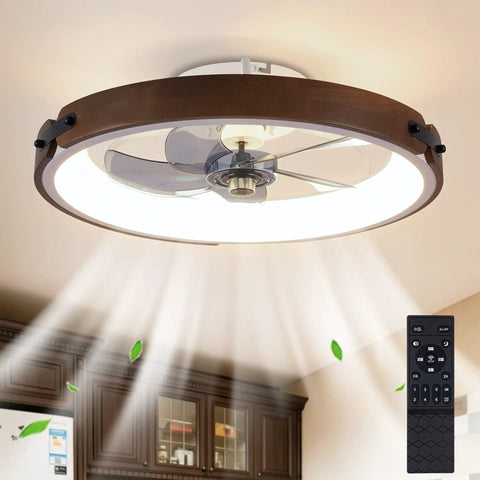 Neojoyoenix Light Fixture, 20" Ceiling Fans with Lights Kit (Led) and Remote Control, Walnut finish, modern flush mount.