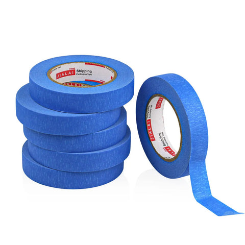 Blue Painter Tape 1 Inch By 60 Yards Six Roll Pack Pro Grade Masking Tape for sharp clean lines on walls and auto surfaces, easy removals.