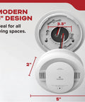 Rock Solid Hardwired Smoke Detectors With AA Battery Backup And Interconnectable Wiring For Whole House Coverage Includes Bright LED Indicators And A Kickin Loud Alarm In A Four Pack Setup shown with dimensions of 5 inches and 2 inches.