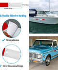 Reflective adhesive strips on boat and truck with strong adhesion details