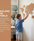 Self Adhesive World Map Wall Chart 39.3 By 18 Inches Lightweight Pinnable Travel Map With 10 Push Pins on wall in room