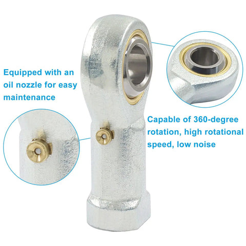 Two Pack PHSB6 Rod End Bearings Three Eighths Inch High Strength Forged Carbon Steel With Hardened Ball Joint For Beefed Up Heavy Duty Linkage And Steering Systems Offering Superior Wear Resistance And Corrosion Protection And High Load Capacity. Oil nozzle shown