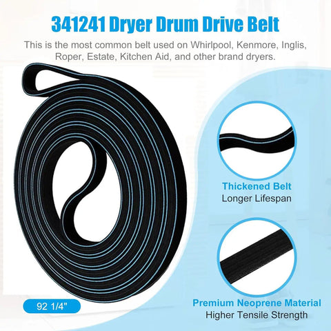 341241 dryer drum drive belt from Beefed Up Dryer Repair Kit With Belt Rollers And Idler 4392065 Replacement Parts For Whirlpool Kenmore