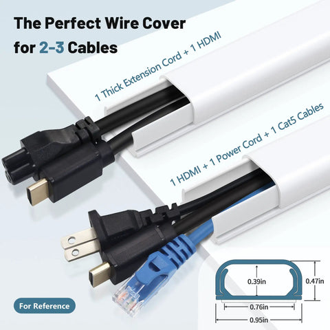 Ultimate Cord Concealer Kit For Wall Mounted TV Cables 9 Pack 17 Inch Each 153 Inch Total White Paintable Wire Covers Channel showing cords inside