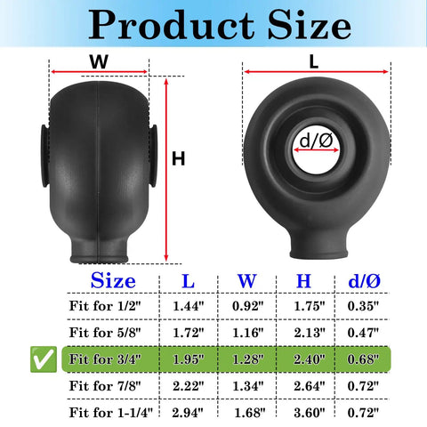Heavy-Duty Three Quarter Inch Heim Joint Dust Boots 4-Pack Rod End Rubber Covers For Replacements And Repairs Durable Dust Seals To Block Dirt Mud Sand And Water, size chart for 3/4 inch fit