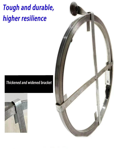 Heavy Duty 3 Centimeter Drain Auger Snake 82 Ft Pipe Clearer showing a robust steel coil and thickened bracket for plumbing use.