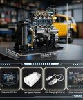 Ultra Realistic Inline 4 Cylinder Diesel Engine Kit With Motor For Adults And Teens, Lego Compatible MOC Building Set dimensions.