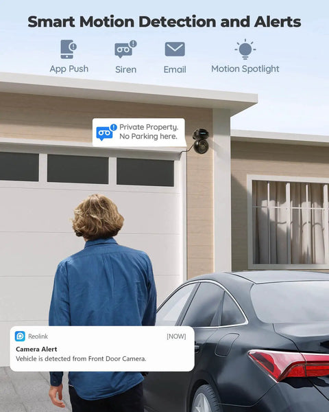 Outdoor PTZ Security Cam With 5MP HD Video For No Fuss Setup And 3X Optical Zoom mounted on garage detecting vehicle