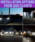 Four images showing Crazy Bright Solar Motion Sensor Lights Outdoor With 298 LEDs Producing 2500 Lumens on walls and pathways