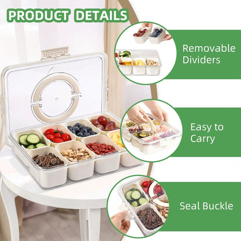 Two Pack Divided Snack Box With Clear Lid And Handles Portable Charcuterie Tray For Parties And Picnics Veggies Fruit Nuts