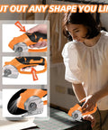Hassle Free Cordless Electric Scissors Rechargeable Box Cutter With Led Light And Safety Lock For Fabric Leather Carpet Crafting in use.