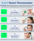 Forehead And Ear Thermometer For Adults Kids And Baby One Push Button Quick Readings Clinically Accurate And Reliable Magnetic Probe Cover Easy To Use Digital Thermometer For The Whole Fam. 4-in-1 non-contact thermometer for forehead, ear, and object use with child and adult readings