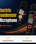 Digital Sound Level Meter With 30 To 130 dB Range A And C Weighting Fast Or Slow Response Max Min Data Hold Color Backlit Display Ideal Noise Meter For Home Office Shop Floor And Neighbor Noise Checks, handheld black plastic with condenser microphone