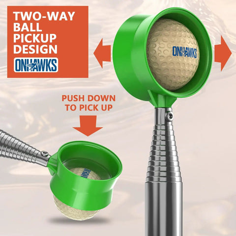 Telescopic Golf Ball Retriever 12 Foot And 9 Foot Stainless Steel Shaft With Two Sided Pickup Unbreakable Head Easy Retrieval