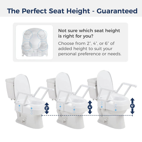Image showing Universal Raised Toilet Seat With Handles For Seniors And Post Surgery Care 3 Height Settings 2, 4, 6 inches.