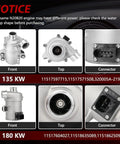Heavy Duty Electric Engine Water Pump With Aluminum Thermostat For BMW Models showing front, top views and connector details.