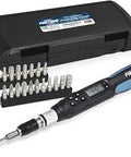 Digital Torque Screwdriver Kit With Ultra Precise 0.44-4.42 In-Lbs Range, 5-50 CN-M, 21-Piece Bit Set, LED, and case on display