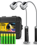 LED BBQ Grill Light Set Of 2 With 360 Degree Magnetic Base And Extra Long Gooseneck, Portable Outdoor Lamp With 6 Batteries Included